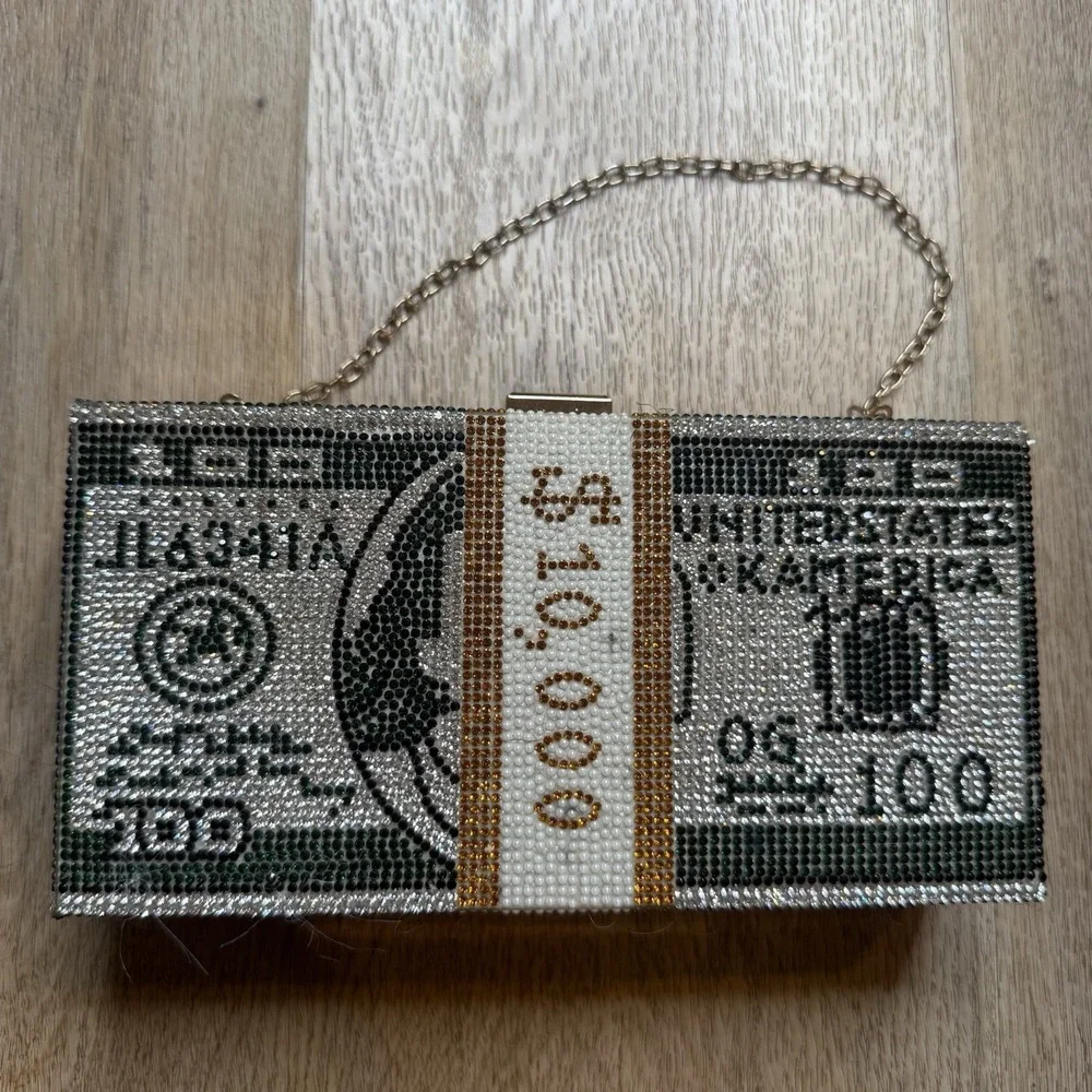 Creative Fashion New Money‎ Clutch Rhinestone Purse 10000 Dollars Stack Bags